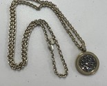 Dyrberg/Kern Necklace Gold Tone Thick Chain Round Hematite Stone Pendant - $27.80