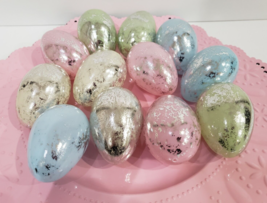 Easter Silver Foil Pastel Eggs Bowl Basket Filler Plastic Home Decor 12pc - £13.19 GBP