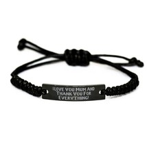 I Love You Mum and Thank You for Everything! Black Rope Bracelet, Single mom Pre - £17.19 GBP
