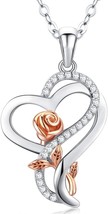 Mothers Day Gifts for Mom Sterling Silver Heart Rose Necklaces for Women Birthda - £69.46 GBP