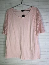 Lane Bryant Pink Solid Eyelet Sleeve Knit Top Blouse Womens Plus Size 22-24 NEW - £27.24 GBP