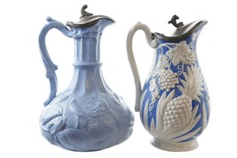 c1860 Two relief molded jugs pewter mounted - £221.94 GBP