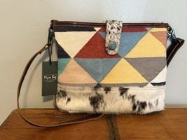 Myra Bag Western Leather Upcycled Canvas Crossbody Bag Chromo Canva Turq... - $878.39 MXN