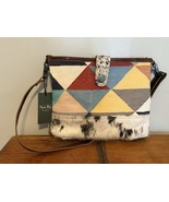 Myra Bag Western Leather Upcycled Canvas Crossbody Bag Chromo Canva Turq... - $878.39 MXN