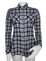 Free People Plaid Fitted Top Womens XS Cotton Black Colorblock Pin Tuck ... - £14.73 GBP