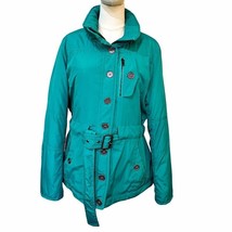 a.n.a. Coat Padded Puffy Size Large Teal Green Quilted Lining Belted Hid... - £14.22 GBP