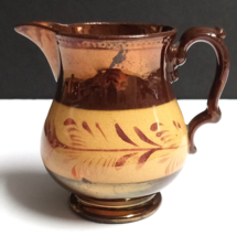 English Staffordshire Copper Luster Banded Floral Leaf Antique Creamer c... - $29.99