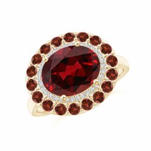 ANGARA Sideways Oval Garnet Double Halo Cocktail Ring for Women in 14K Gold - £959.70 GBP