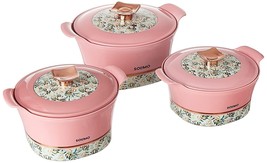 Insulated Inner Stainless Steel Casserole Color Pink Set Of 3 FREE SHIPPING - £40.65 GBP