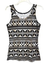 Bobbie Brooks Womens M Black Ivory Tan Aztec Southwest Print Soft Tank Top - $12.95