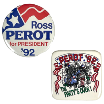 Ross Perot 1992 Presidential Election Campaign 2 Button Lot The Partys Over - £15.18 GBP