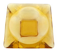 Vintage Square Yellow Amber Ashtray Glass Heavy Mid Century 3.5 X 3.5 inch  - £6.38 GBP