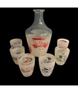 Vtg CAR Decanter Multi Color 6 Shot Glass Set Service Liqueur Luminarc F... - $38.20 CAD