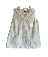 Talbots Womens Tank Top Sz SP Petite White Ruffled V Neck Crochet Flower... - $19.68