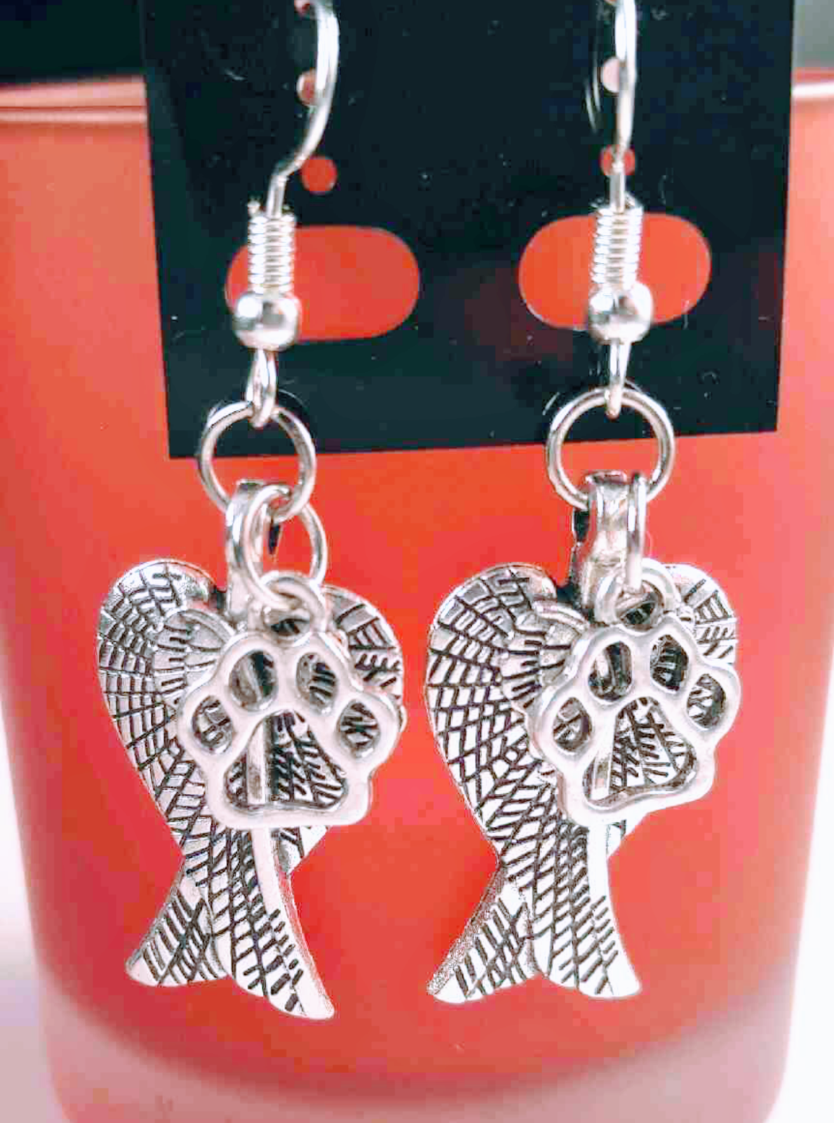 Paw Print Angel Wing Sterling Silver Earrings