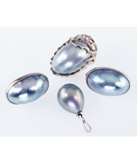Sterling Silber Perlmutt Schmuck Set ( Ring, Ohrringe, Und Anhänger) - $575.97
