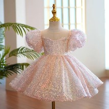 Baby Clothes for Girls Sequin Kids Wedding  Gown Pink  Elegant Birthday Dress Tu - £97.43 GBP