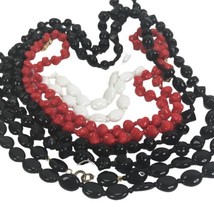 Vintage Necklace Lot black White red glass beads boho retro - £19.74 GBP