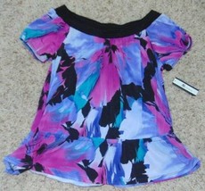 Womens Blouse Ab Studio Purple Pink Black Short Sleeve Top Shirt $40 NEW-size M - £10.31 GBP