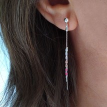 Sterling silver fuchsia rose miyuki earrings,crystal dangle earrings,gradient om - £24.37 GBP