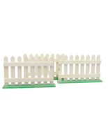 3 White Wooden Fence Pieces Standing Green Bases  10x6 in Crafts Dolls R... - £14.54 GBP