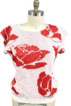 VTG 1980s Pink Acrylic Sweater Red Roses Silver Lurex Sparkle Fairy Kei ... - $84.10