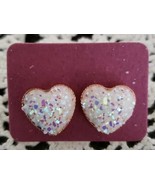 One (1) Pair Fashion Earrings ~ Glittery Heart ~ White ~ Studs/Posts - £11.76 GBP