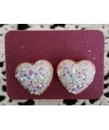 One (1) Pair Fashion Earrings ~ Glittery Heart ~ White ~ Studs/Posts - $284.83 MXN