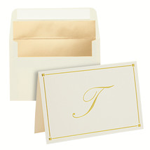 24 Pack, Ivory Gold Foil Letter T Monogram Blank Note Cards With Envelopes, 4X6&quot; - £22.37 GBP