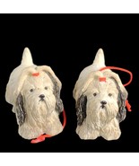 Set of 2 Shih Tzu Black White Dog 2&quot; Resin Christmas Ornaments - $19.35