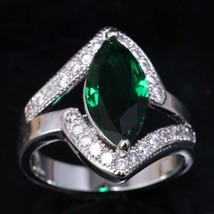 Trendy Good-Looking Green Zircon Gems  Silver Plated Argent Jewelrys Ring US# Si - £69.77 GBP