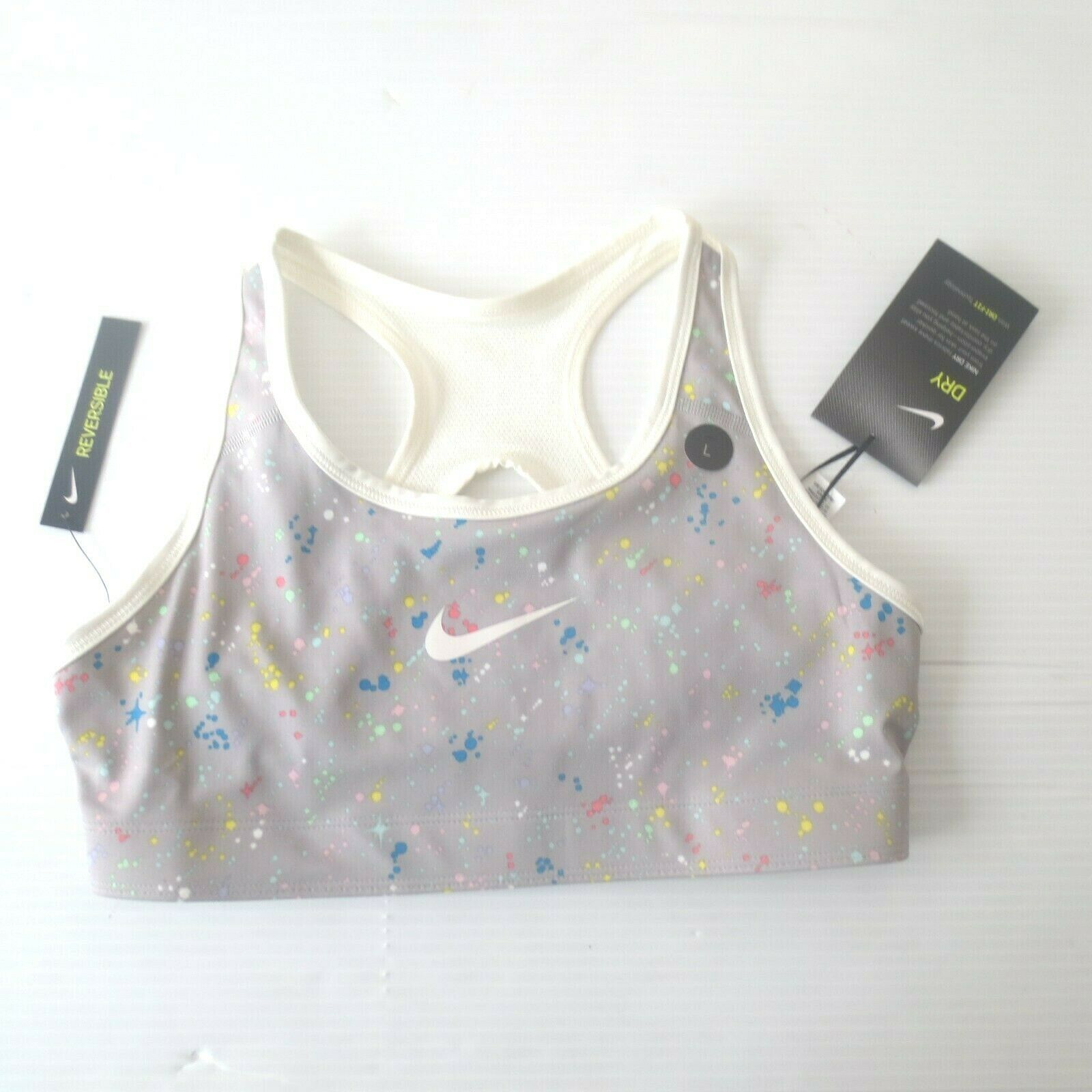 Primary image for Nike Girls Sports Reversible Top Bra - CQ4211 - Gray and White - Size L - NWT