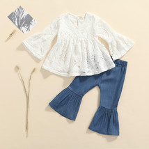 NEW White Crochet Lace Bell Sleeve Tunic Bell bottoms Girls Outfit Set  - £10.23 GBP