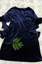 TUGCE &amp; ECE WOMEN&#39;S DRESS VELOUR INDIGO BLUE RUFFLED SLEEVES SZ M - $33.65