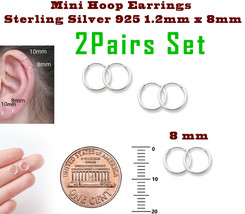 Charm Hoop Earrings Sterling Silver 925 2 Pairs Set 8mm Women Men Girls Boys - £6.30 GBP