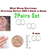 Charm Hoop Earrings Sterling Silver 925 2 Pairs Set 8mm Women Men Girls ... - €6,82 EUR