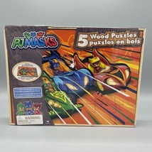 PJ Masks 5 Wood Puzzles Storage Box Tray Kid Educational Learn Jigsaw Puzzle - £15.86 GBP
