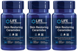 Skin Restoring Ceramides Skin Wrinkles 3 Bottles 60 Vege Caps Life Extension - £44.21 GBP