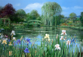 FRAMED CANVAS Art print giclee  Monet&#39;s Garden, Giverny, pond iris flowers - £31.84 GBP+