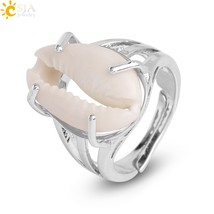 CSJA Natural White Conch Ring for Women Men Seashell Finger Rings Adjustable Gol - £6.69 GBP