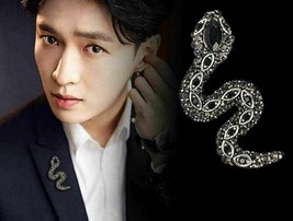 Vintage Look Black Silver Plated Snake Brooch Suit Coat Broach Collar Pin B16D - $20.24