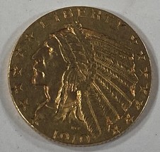 1910 $5 American Gold Indian Head Half Eagle in AU Condition - $791.99