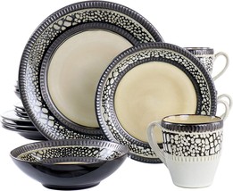 Elama Desert Sand 16 pc Round Taupe Stoneware Dinnerware Complete Set for 4 - £60.11 GBP