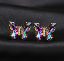 New Absolutely Gorgeous Oil Spill Butterfly Crystal Rhinestone Stud Earrings - £6.39 GBP