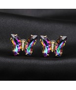New Absolutely Gorgeous Oil Spill Butterfly Crystal Rhinestone Stud Earr... - £6.26 GBP