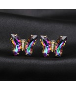 New Absolutely Gorgeous Oil Spill Butterfly Crystal Rhinestone Stud Earr... - $8.00