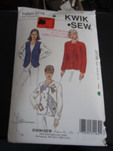 Kwik Sew 3116 Misses Jacket &amp; Vest Pattern - Size XS / S / M / L / XL - £6.68 GBP