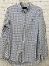 Ralph Lauren Mens Size Medium Button Front Shirt Blue Plaid Logo Long Sl... - €13,92 EUR