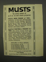 1954 Castle Films Ad - Musts for every owner of an 8 or 16mm movie projector - £14.78 GBP
