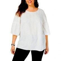 Alfani Womens Plus 0X White Striped Tiered Sleeve Top NWT AC51 - $37.23